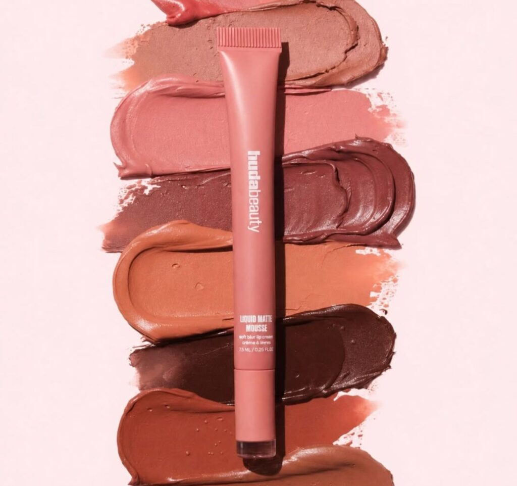 Huda Beauty Liquid Matte Mousse featuring an ultra-light mousse texture with a soft-blur finish.